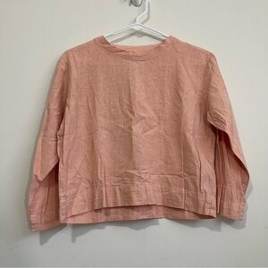 Me & Arrow Linen Blend Pink Crew Neck Pull Over Top Minimalist Lagenlook Sz S